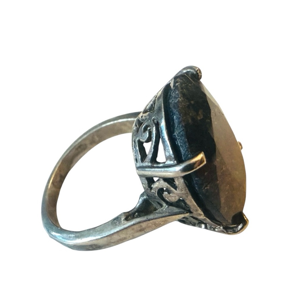 1990’s Vintage Large Sapphire Stone Sterling Silver Ring, Estate Find, Size 10